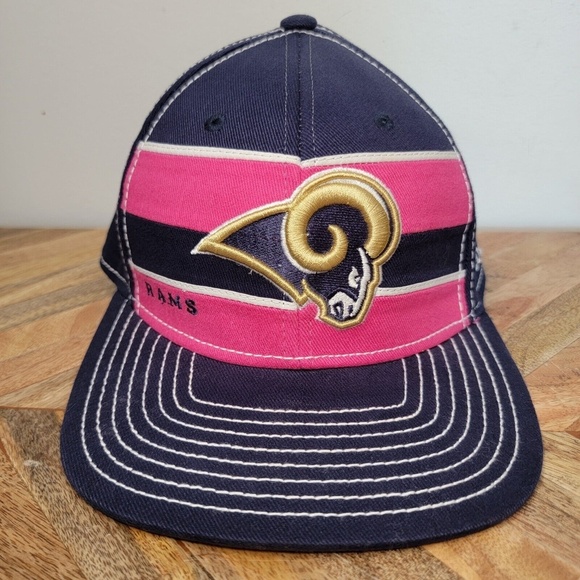 Reebok Los Angeles Rams Pink Breast Cancer Hat Cap Snapback Trucker Blue Women - Picture 1 of 7